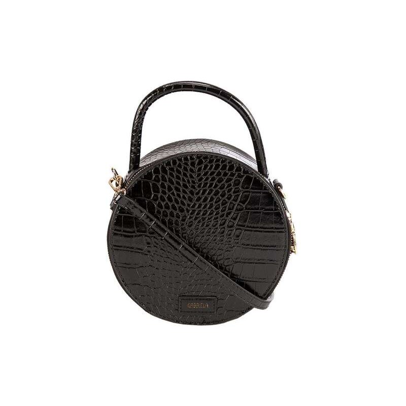 Bolsa Tiracolo Gabriela Redonda Textura Croco Verniz Preto Preto