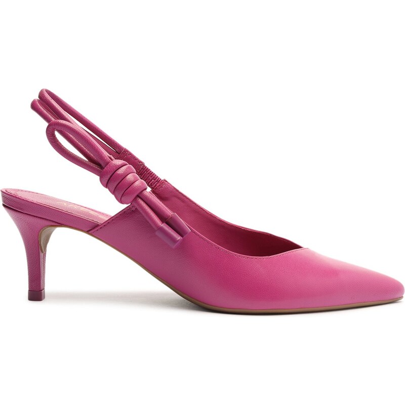 Scarpin Rosa Couro Salto Baixo Slingback Arezzo