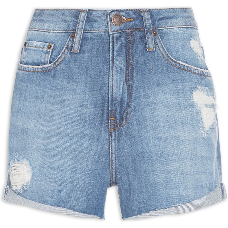 CALVIN KLEIN JEANS Short Feminino Jeans Boy Five Pockets Puídos - Azul