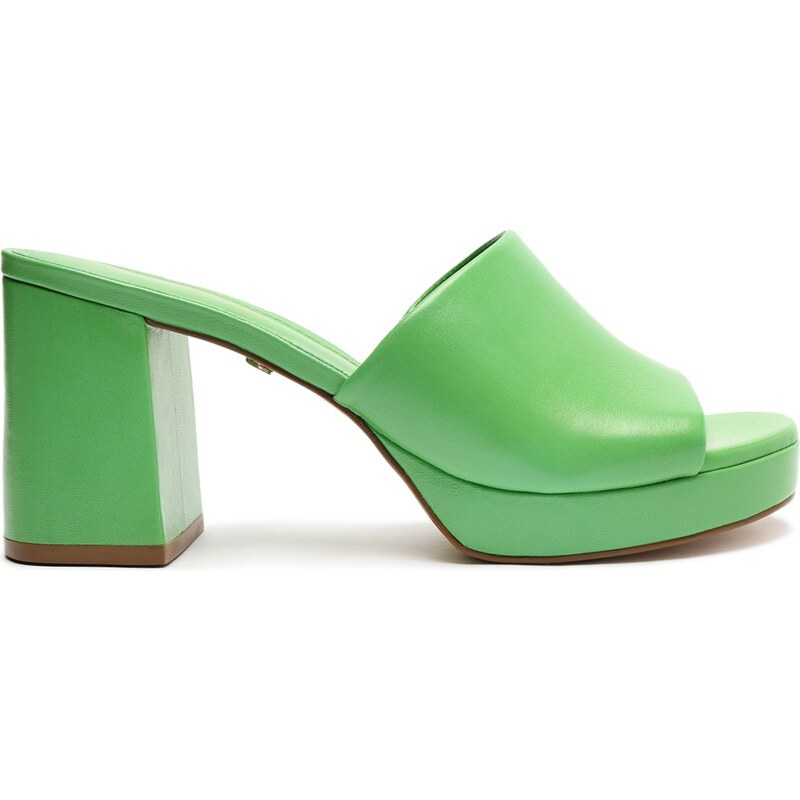 Mule Verde Couro Salto Bloco Meia Pata Amy Arezzo GLAMI .br