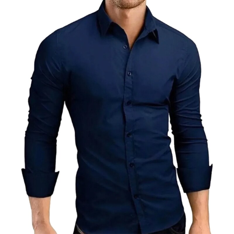 CAMISA MASCULINA SOCIAL SLIM FIT MANGA CURTA SPANDEX AZUL ROYAL