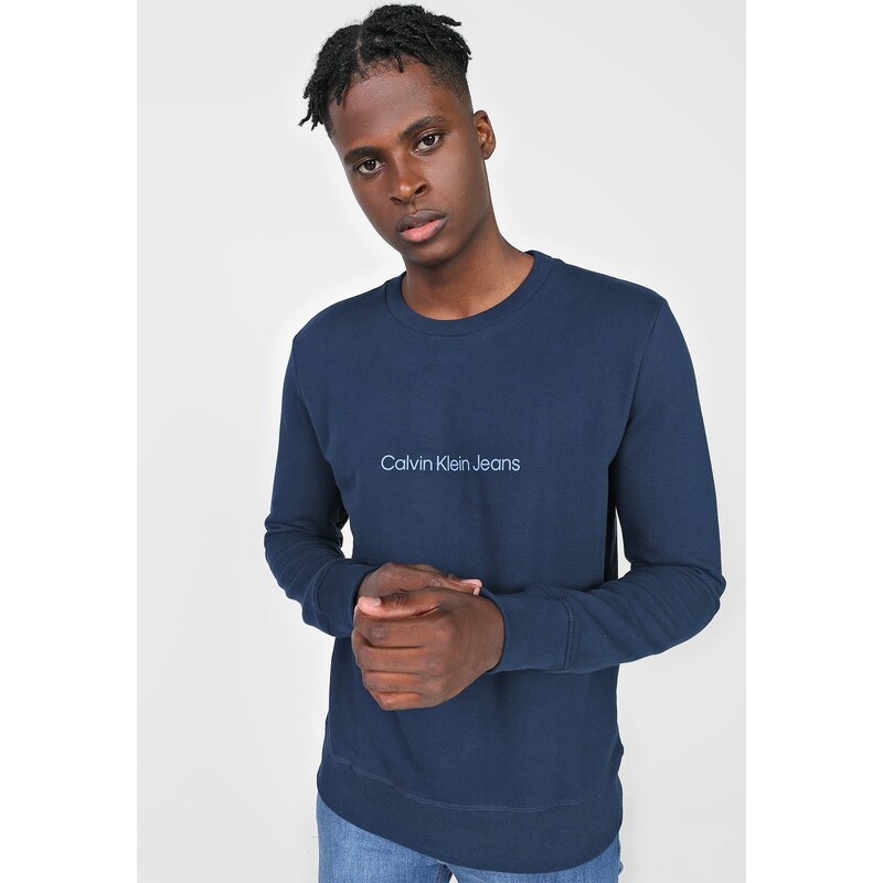 Blusa de Moletom Fechada Calvin Klein Jeans Logo Azul-Marinho