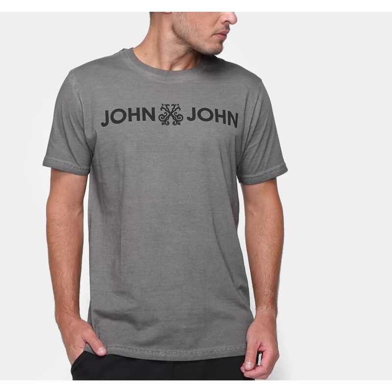 Camiseta John John Masculina Basic Logo Sans Cinza Chumbo