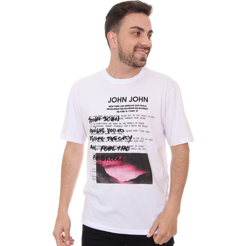 Camiseta John John Regular Light Small Logo Lines Cinza Mescla