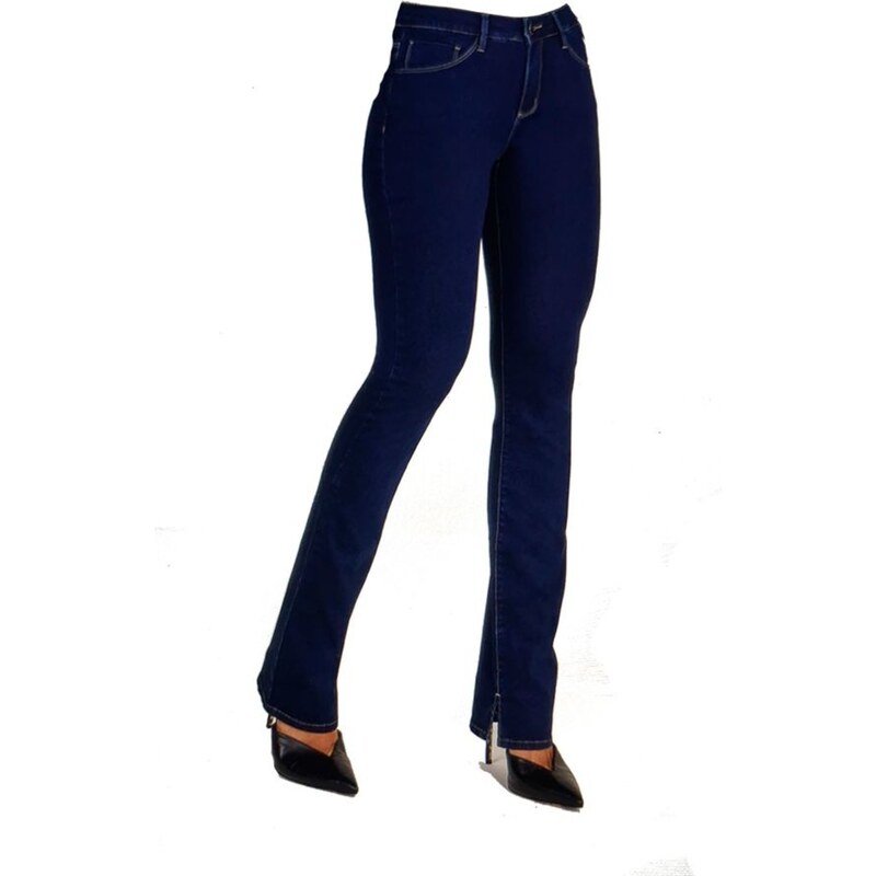 Calça Jeans Plus Size Boot Cut Detalhes no Avesso em Elastano Best