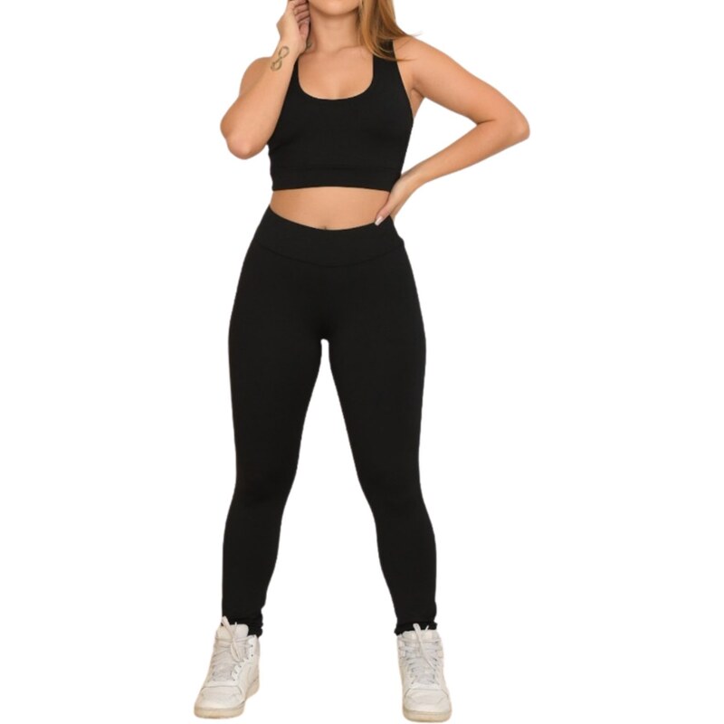 Kit Regata Feminina + Calça Legging Academia Fitness Grossa