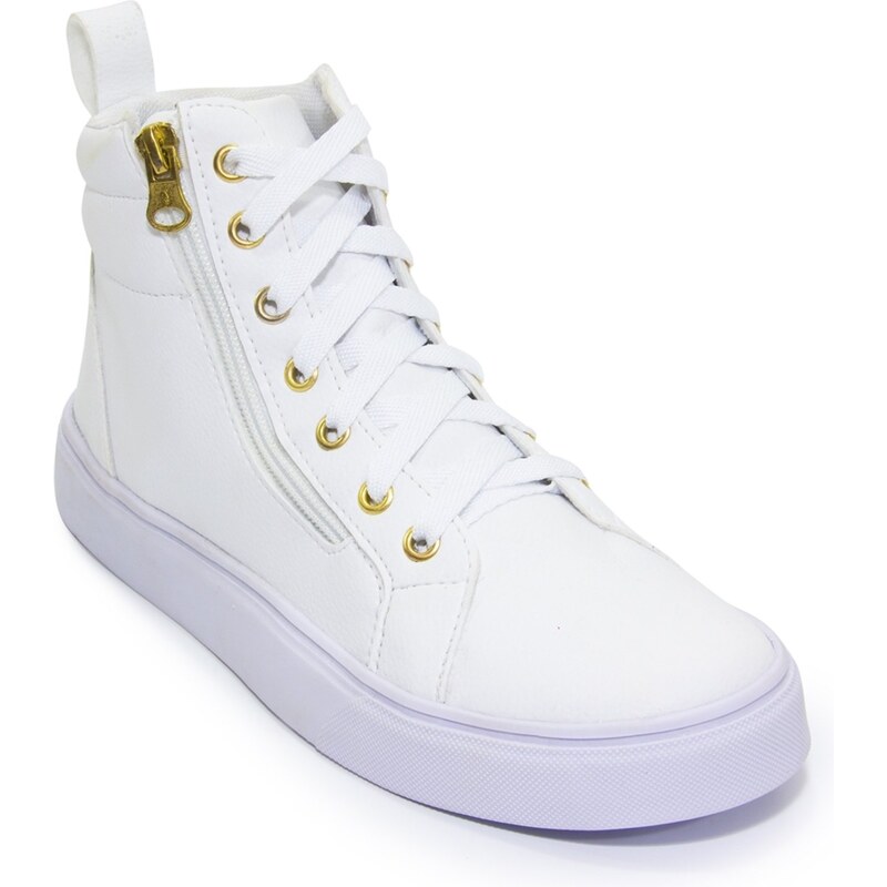 Tenis feminino branco cano fashion alto