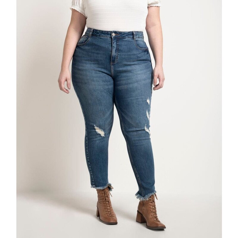 Calça Wide Leg em Jeans Estonado Curve & Plus Size Azul