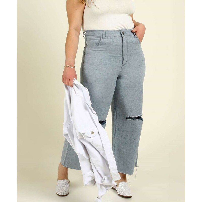 Calça Mom Jeans Plus Size Destroyed