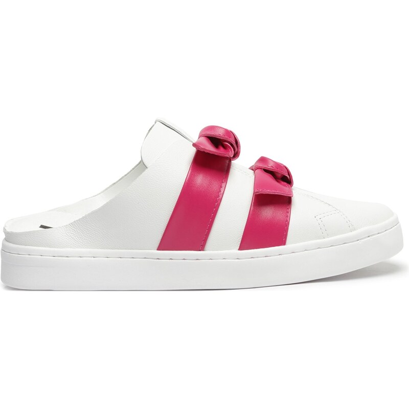 T nis Mule Branco Couro Tiras Rosa Arezzo