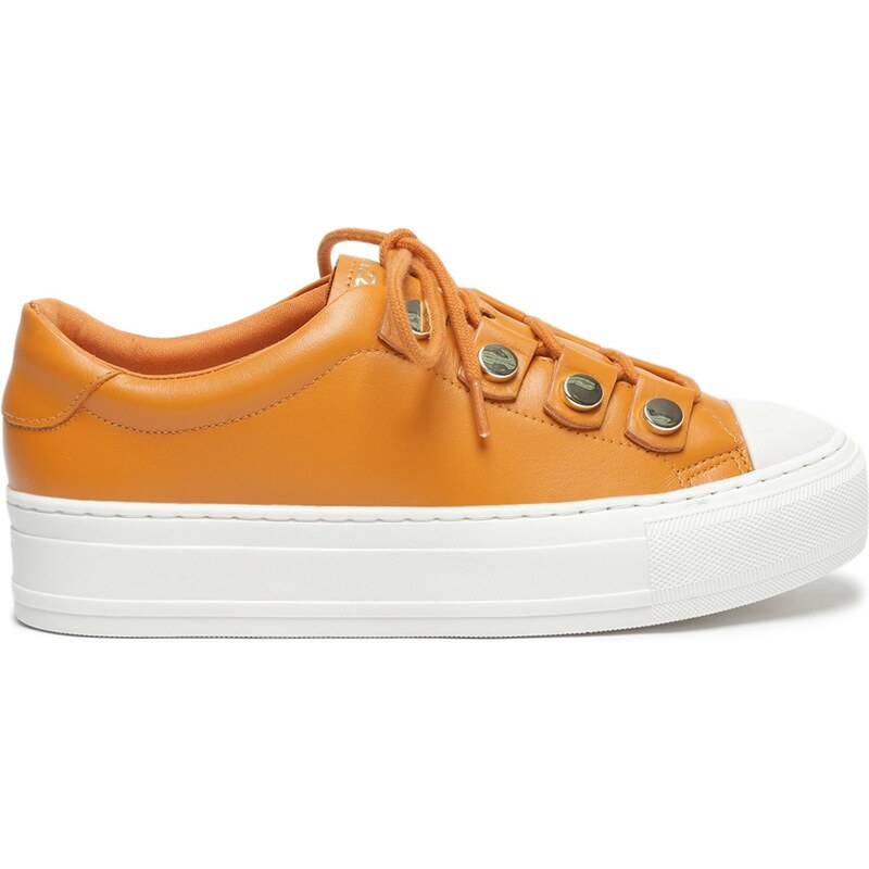 T nis Laranja Couro Flatform Atacador Arezzo