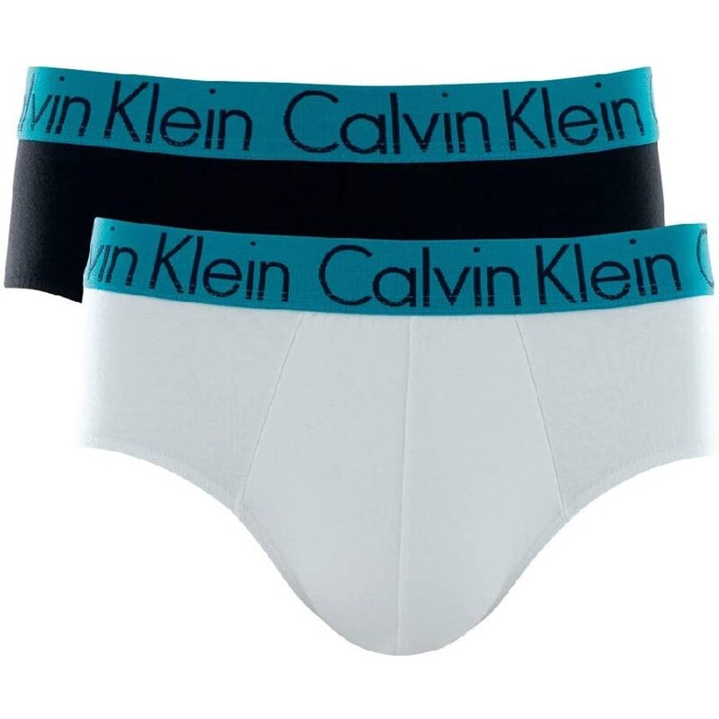 Cueca Calvin Klein Brief C11.03 BR00 Cyan Branca e Preta Pack 2UN