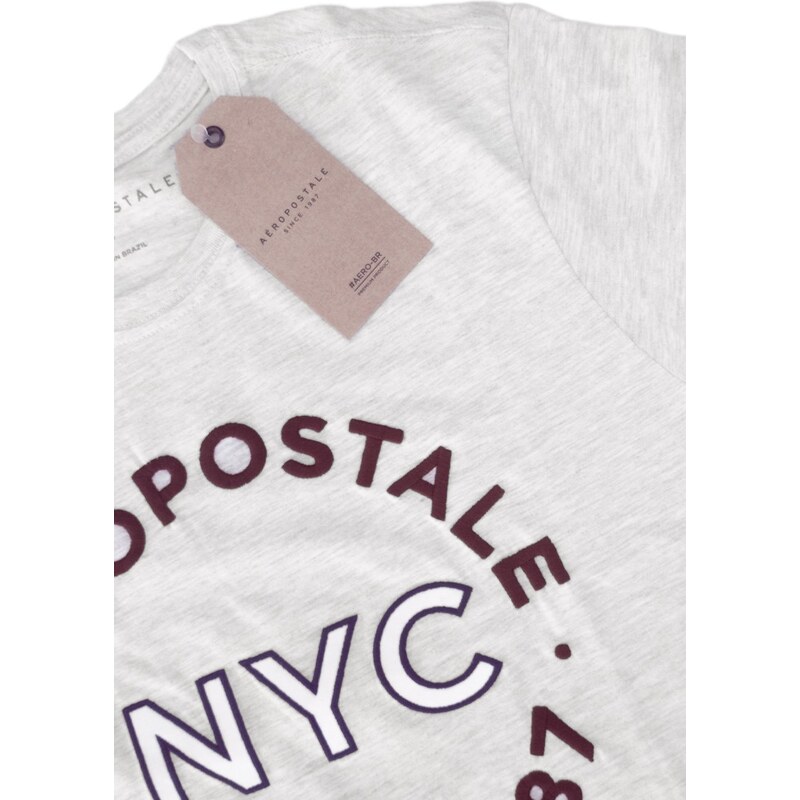 Camiseta Aeropostale Masculina Embroidered NYC Cinza Mescla 