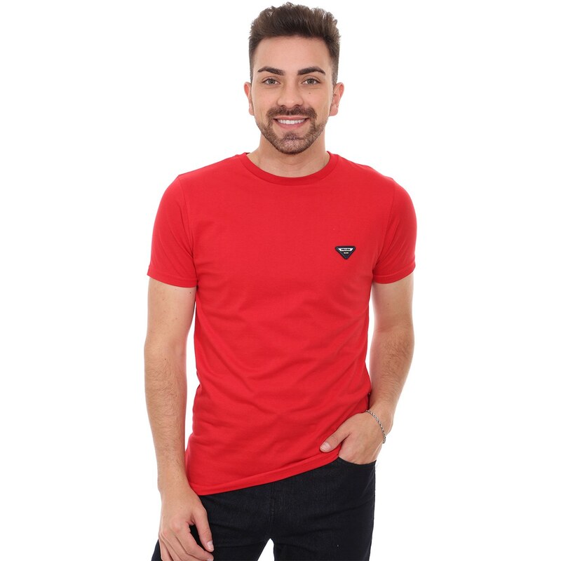 Camiseta Prada Masculina Rubberized Blue Logo Vermelha 