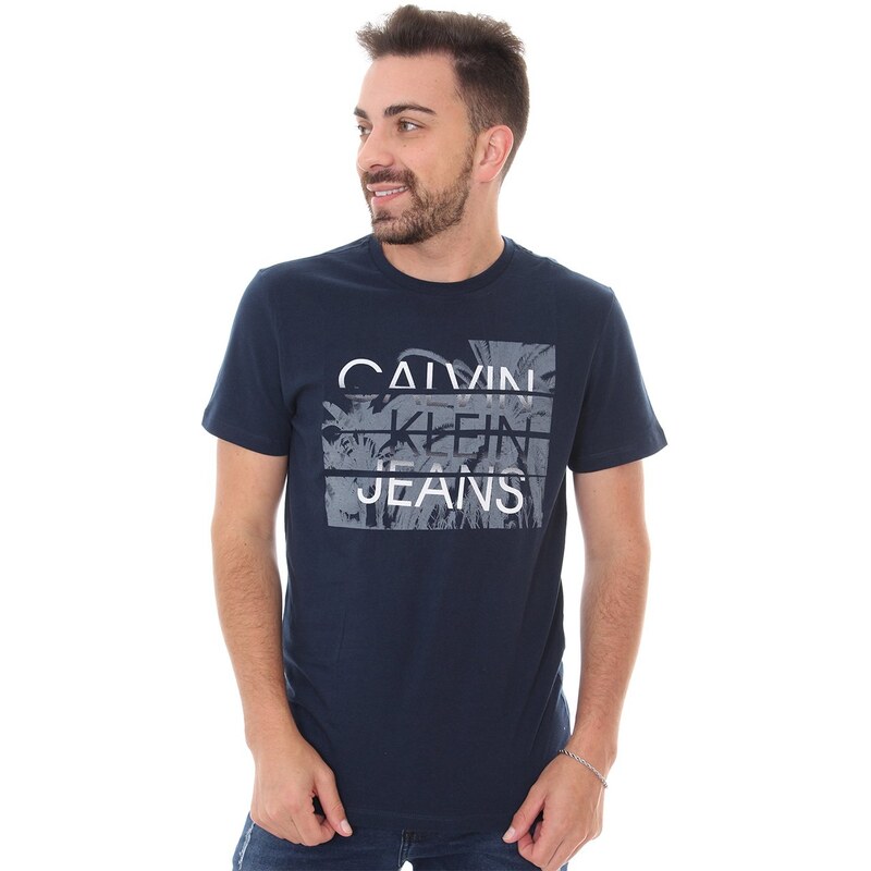 Camiseta Calvin Klein Jeans Masculina Palm Logo Azul Marinho 