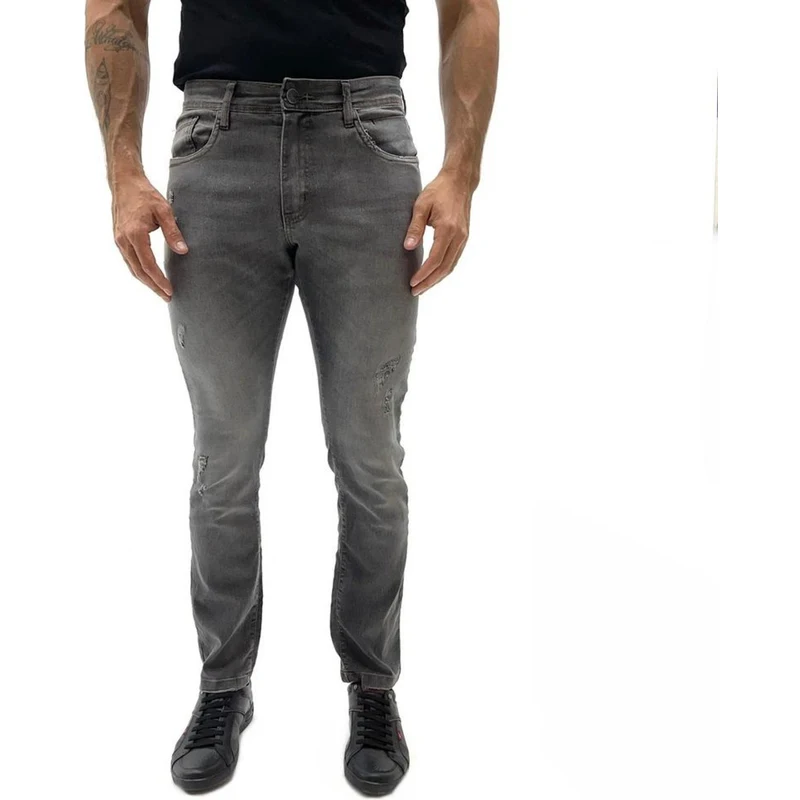 Calça Jeans Masculina Gangster Skinny Destroyed Azul