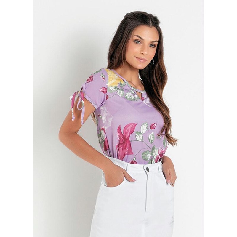 Blusa Floral Azul com Gota Moda Evangélica - Rosalie