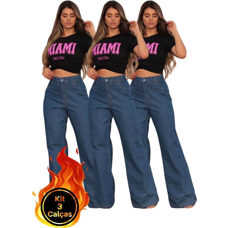 Kit De 3 Calça Jeans Feminina Skinny Premium Cintura Alta