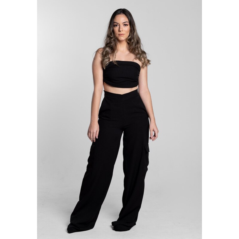 QUERIDA STORE Calça Pantalona Bolso Cargô