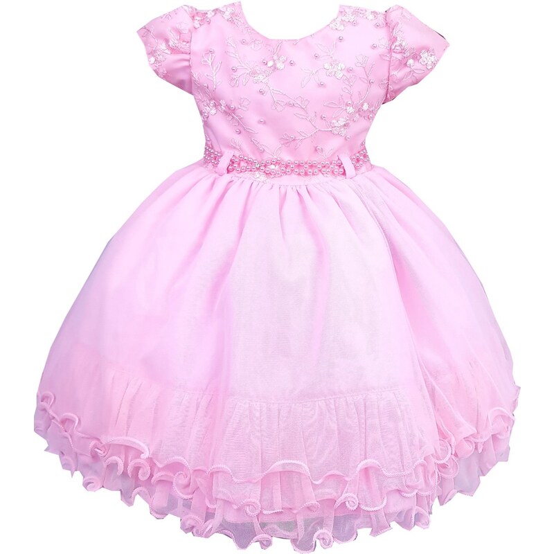 VESTIDO INFANTIL ROSA FLORAL PRINCESA LUXO FESTA ANIVERSÁRIO