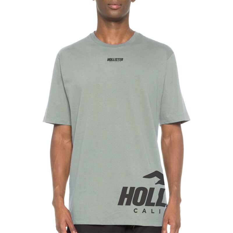 Camiseta Hollister Masculina Black Side Graphic Logo Cinza 