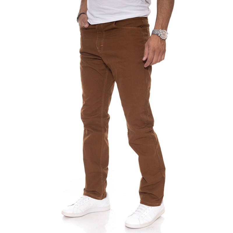 Calça Thai Calça larga bege masculina com bolso e cintura elástica