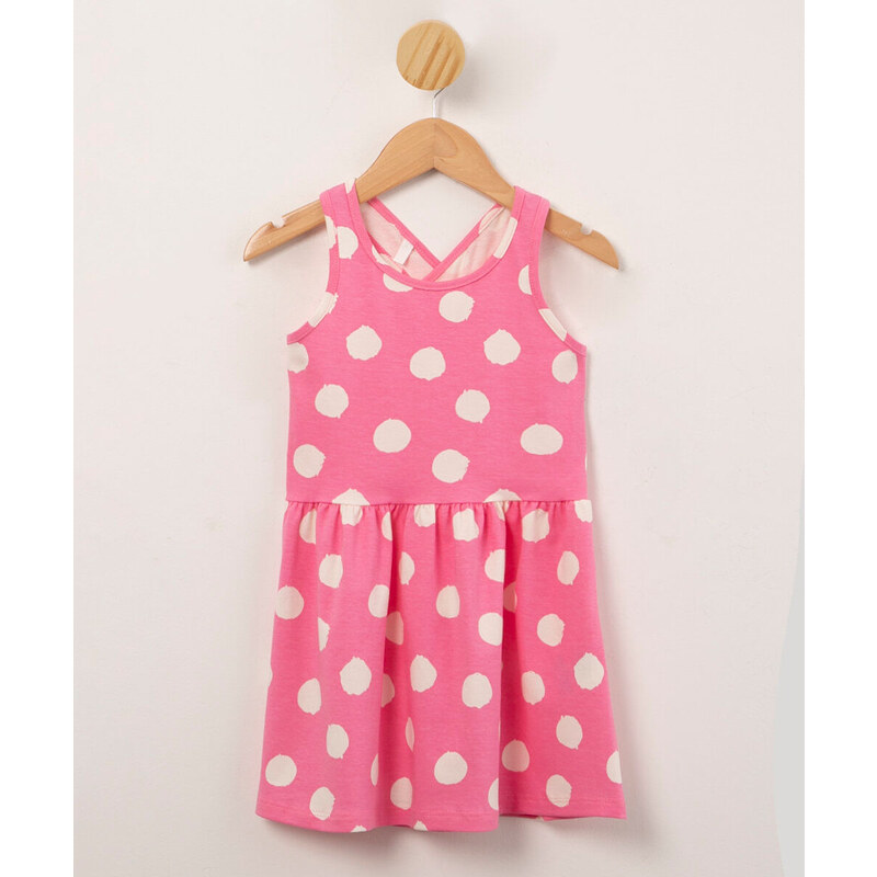 C&A vestido infantil estampado poá com recorte e alças cruzadas rosa