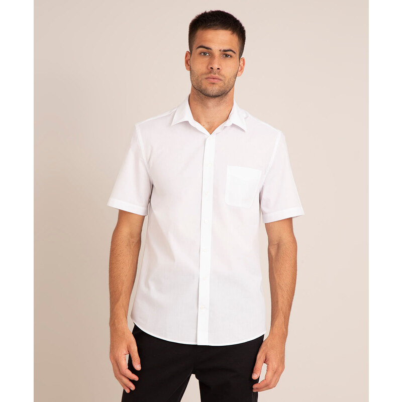 C&A camisa de tricoline manga curta com bolso branco