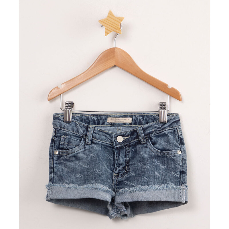 C&A short infantil jeans estampado "style girl" azul médio