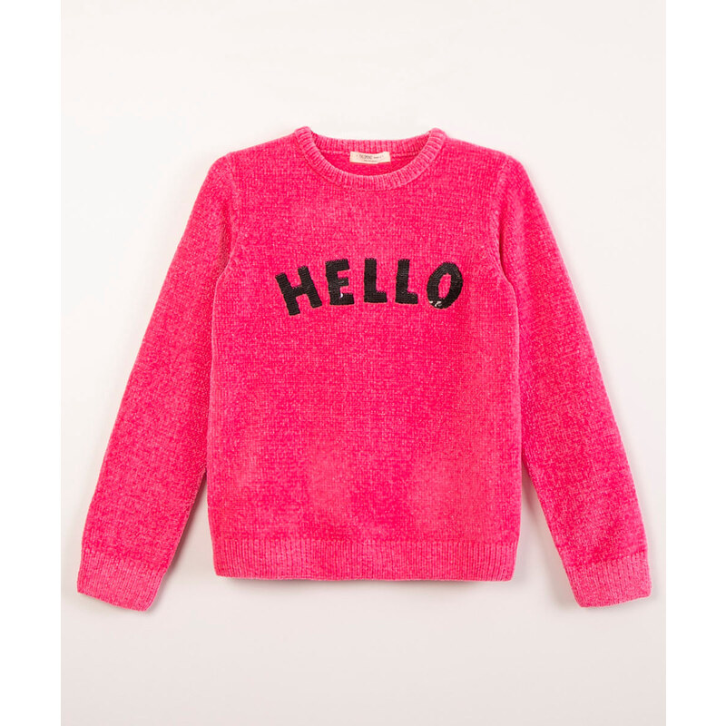 C&A blusão infantil de tricô hello paetê rosa