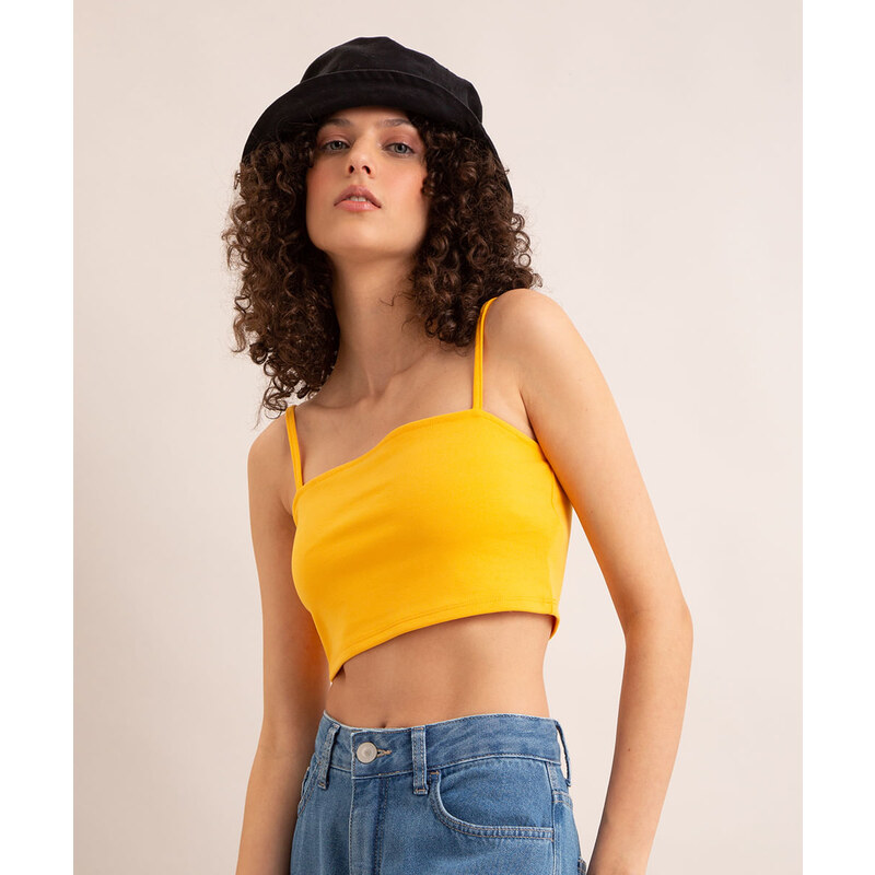 cropped halter neck canelado bege - C&A