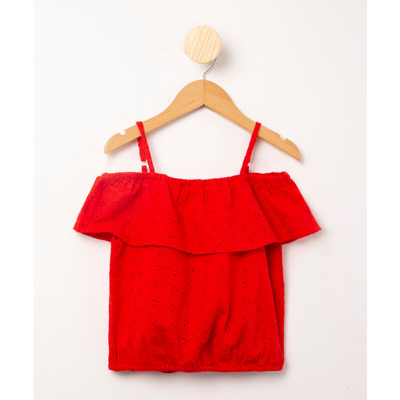 C&A blusa infantil de laise com babado vermelha
