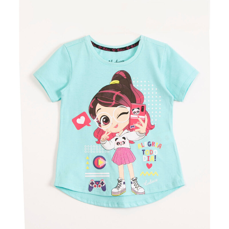 blusa de algodão infantil luluca manga longa azul - C&A