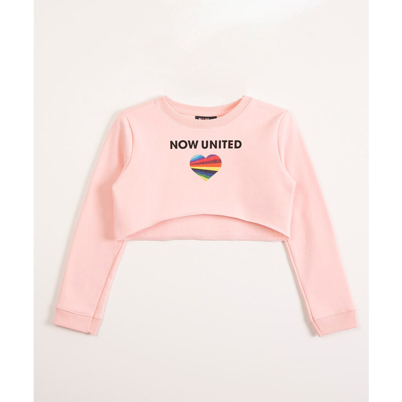 C&A blusão cropped juvenil de moletom now united rosa claro