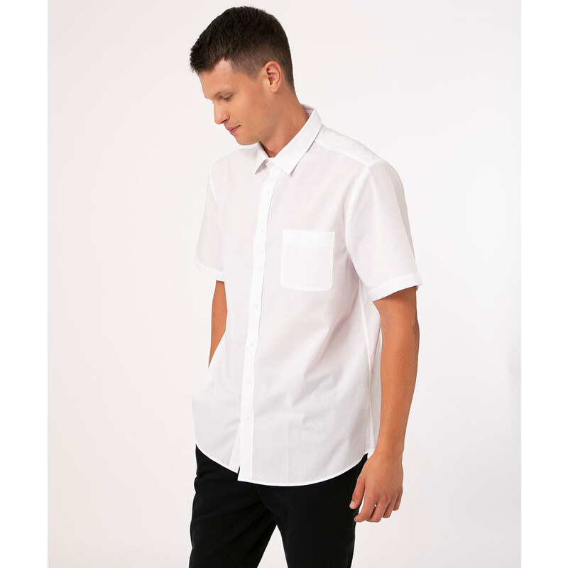 C&A camisa comfort de tricoline manga curta branca