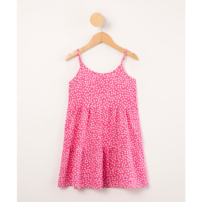 C&A vestido infantil de viscose estampado poá alça fina rosa