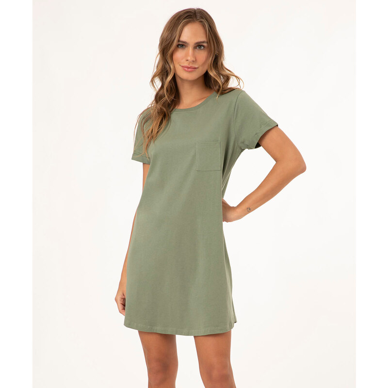 C&A vestido básico de algodão manga curta verde claro