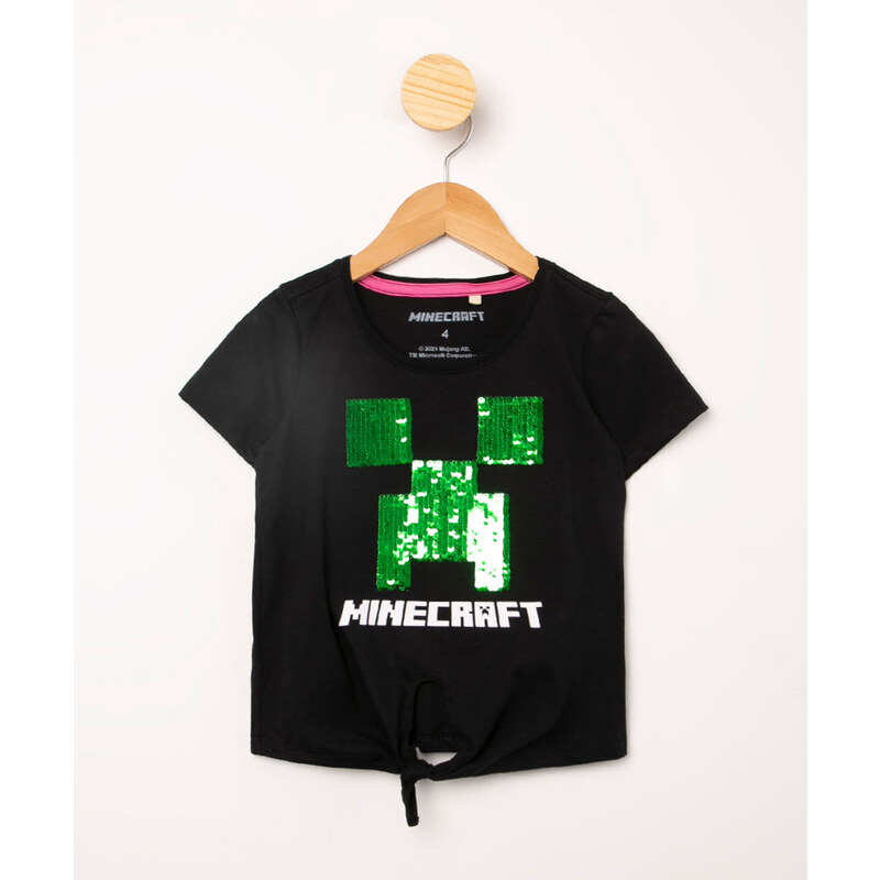 Camiseta Infantil Manga Preta - Minecraft