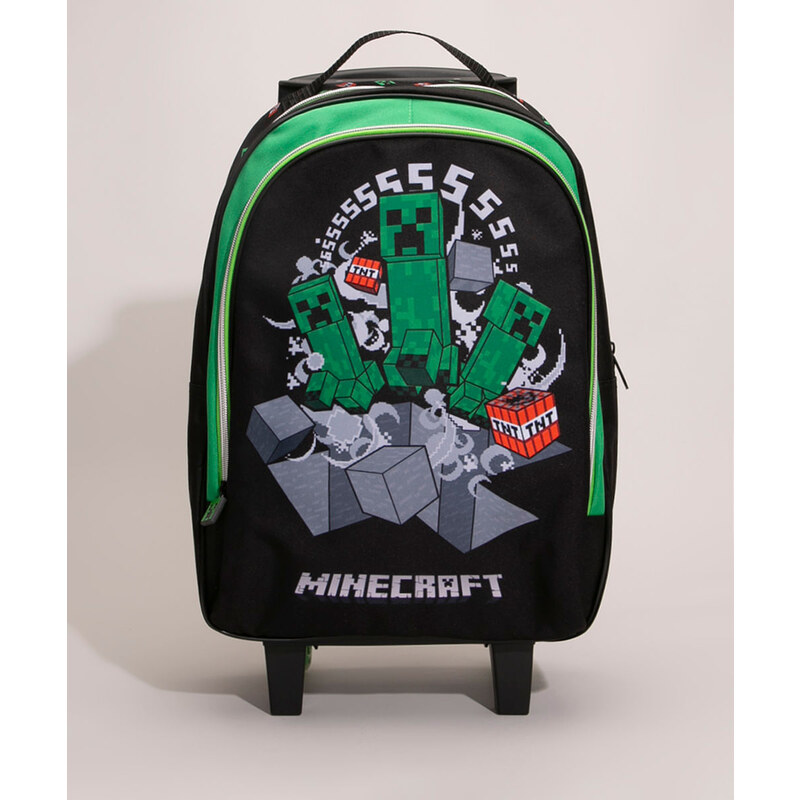 C&A mochila escolar infantil com rodinhas minecraft preto