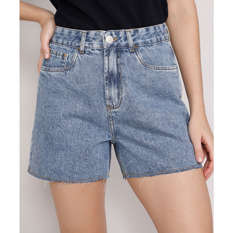C&A Short Jeans Feminino Mindset Los Angeles Cintura Alta Azul Médio  Marmorizado