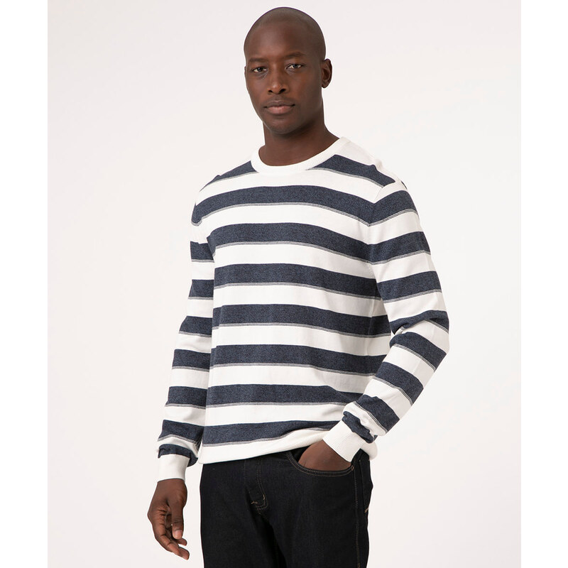C&A suéter de tricô listrado manga longa azul marinho