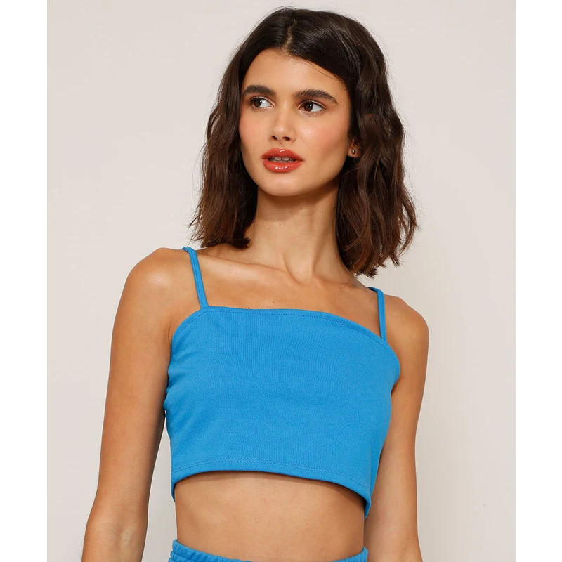 Canda Top Cropped Alça Fina Decote Reto Azul Br 9860