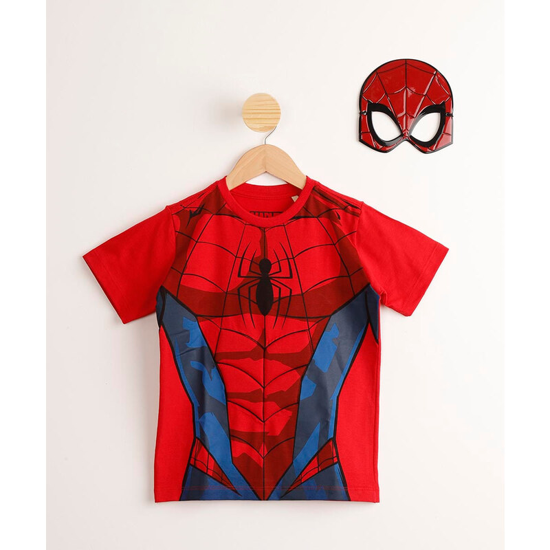 C&A Camiseta Infantil de Algodão Homem Aranha Manga Curta + Máscara Vermelha