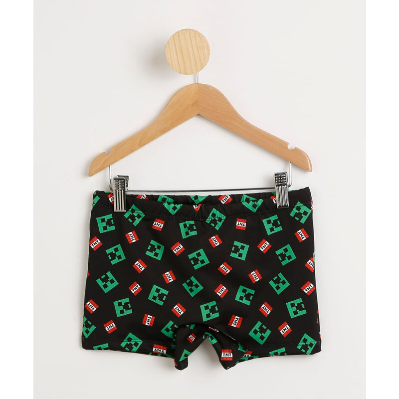 sunga boxer infantil minecraft proteção uv preto - C&A