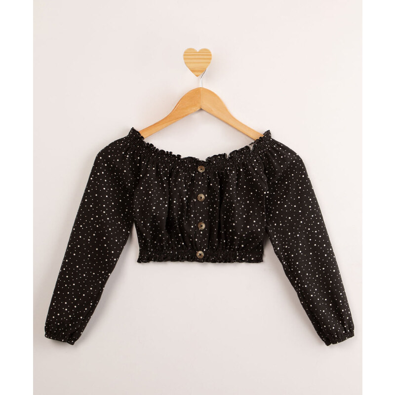 C&A blusa juvenil cropped manga longa preto 