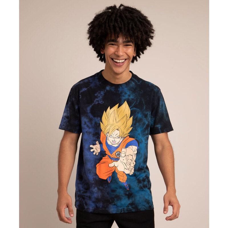 C&A Camiseta Estampada Tie Dye Super Saiyajin Manga Curta Gola