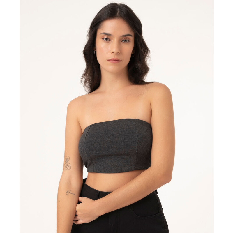 top corset cropped de tricô preto - C&A