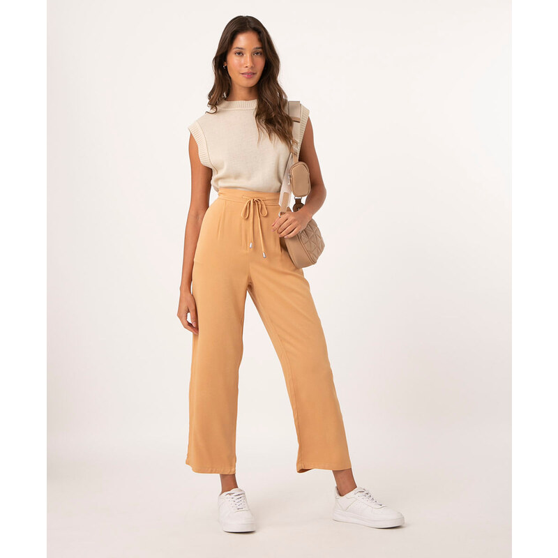 C&A calça jogger de viscose cintura alta com ponteira caramelo