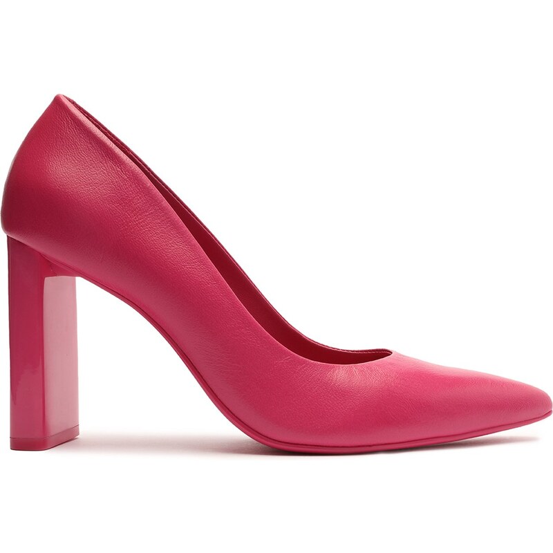 Scarpin Rosa Couro Salto Bloco Bico Fino Arezzo GLAMI .br