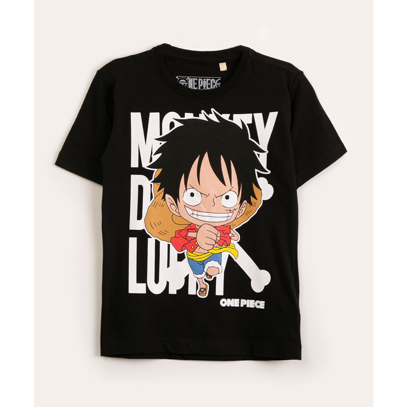 C&A camiseta infantil de algodão luffy one piece manga curta preta 